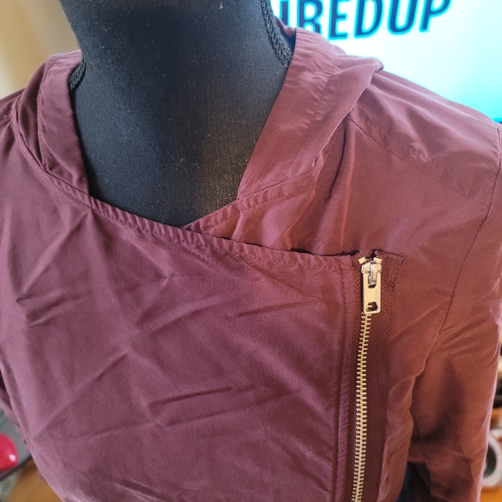 H & M Burgundy Hooded ZIppered Utility Cardigan